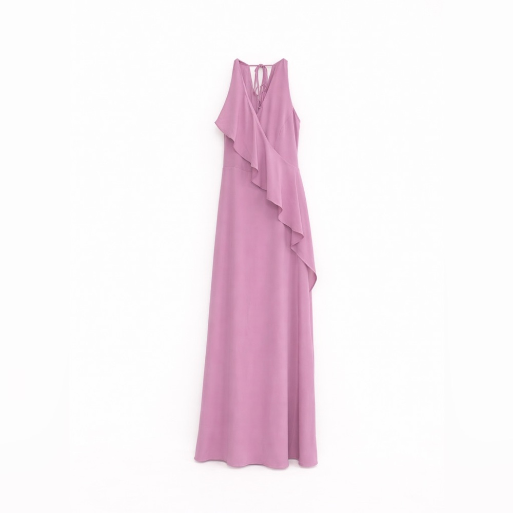 BCBGMaxAzria Lavender-Pink Ruffle Halter Maxi Dress